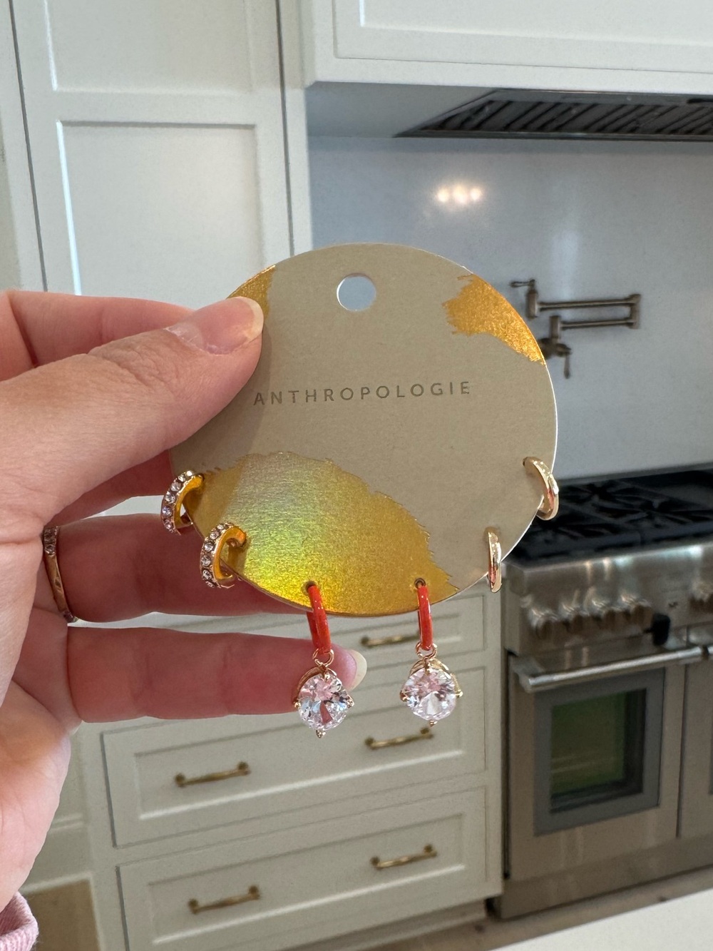 NWT Anthropologie Crystal Drop Hoop Earring Set - Gold & Red